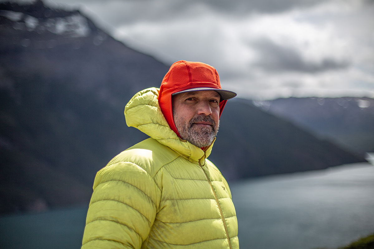 Arc'teryx Cerium Hoody (standing above lake)